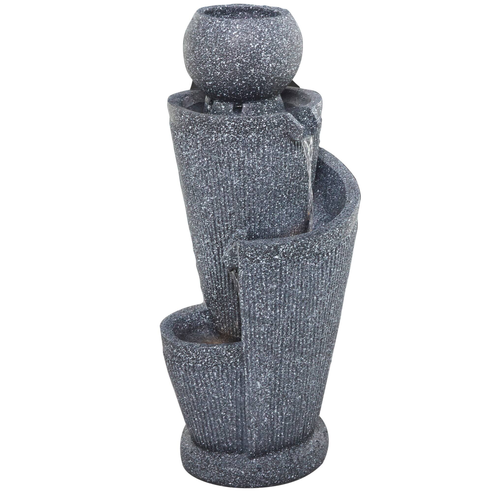 35" Dark Gray Fiberglass 3-Tier Fountain with LED Light